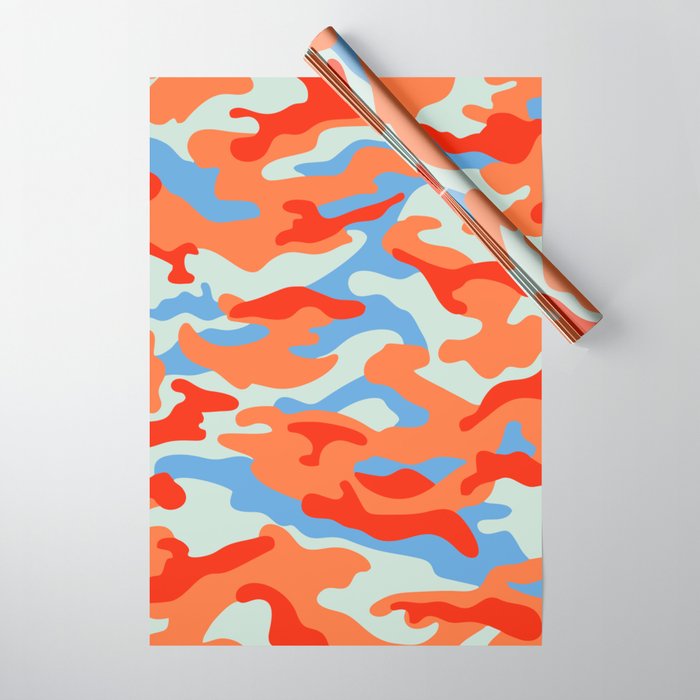 Camouflage Pattern Orange Blue Red Wrapping Paper
