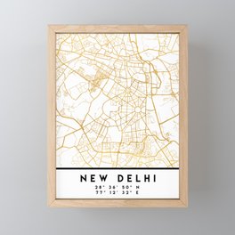 NEW DELHI INDIA CITY STREET MAP ART Framed Mini Art Print