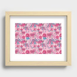 Japanese gold fishes with florals - pink and blue Recessed Framed Print