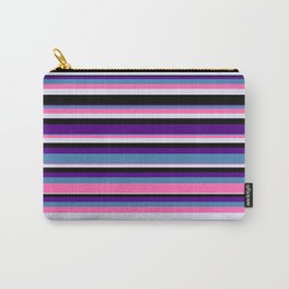 [ Thumbnail: Eyecatching Indigo, Blue, Hot Pink, Lavender, and Black Colored Lines Pattern Carry-All Pouch ]