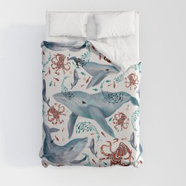 Whales and Octopuses Duvet Cover