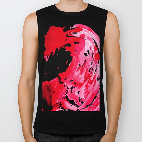 The One Who Came by Water and Blood. Watercolor Red Wave Biker Tank