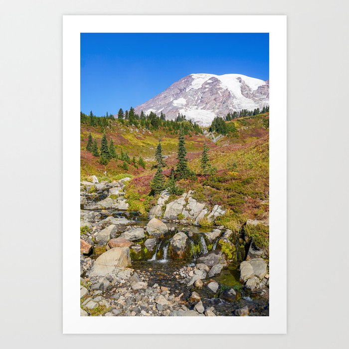 Fall and Waterfalls at Mount Rainier Art Print