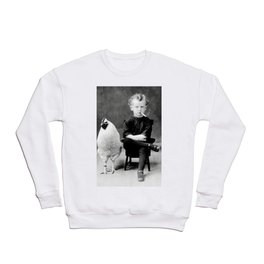 Smoking Boy with Chicken black and white photograph - photography - photographs Crewneck Sweatshirt | Macabre, Classic, Photos, Bizarre, Chicken, Photo, Poster, Vintage, Walldecor, Black And White 
