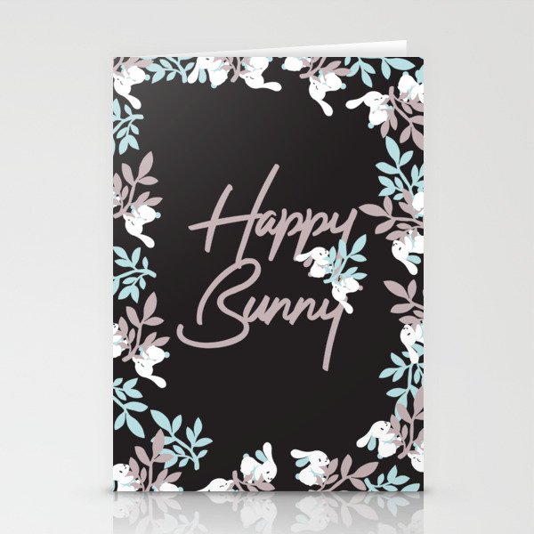  Happy Bunny Typography and Rabbit Floral Garden Pattern Stationery Cards