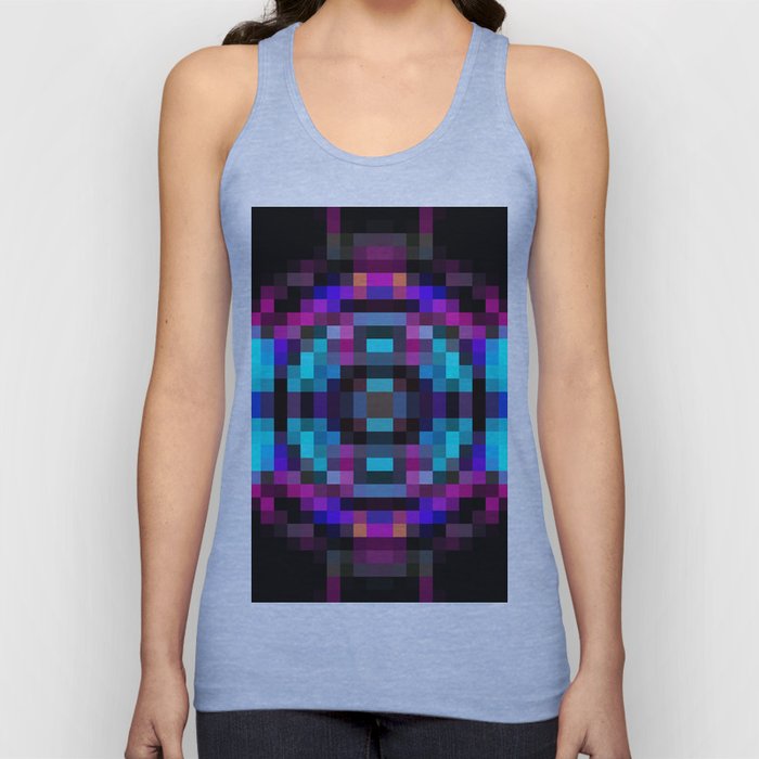 geometric square pixel abstract in orange blue pink with black background Tank Top