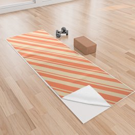 [ Thumbnail: Coral & Tan Colored Lines/Stripes Pattern Yoga Towel ]