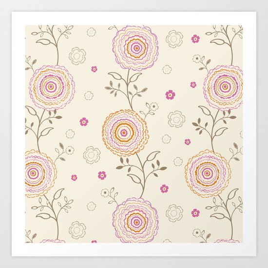 Folky Flowers Art Print