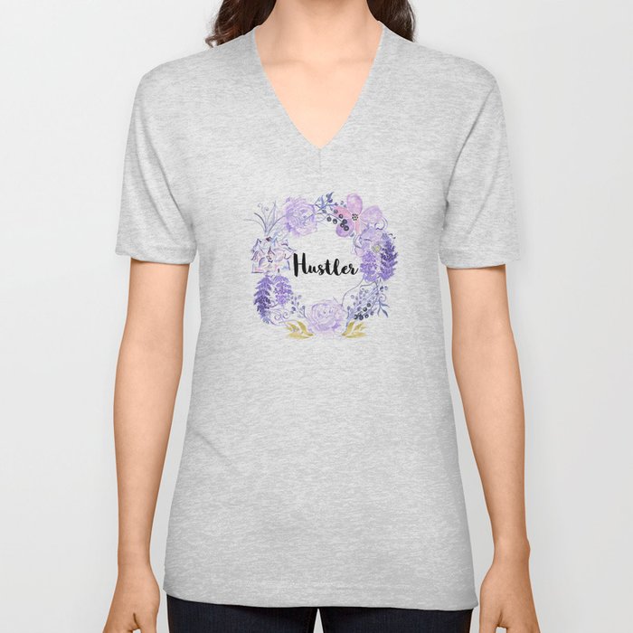 Hustler Purple Flowers V Neck T Shirt