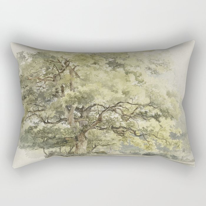 Oak Tree Vintage Landscape Illustration Rectangular Pillow