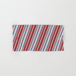 [ Thumbnail: Light Blue & Brown Colored Lines Pattern Hand & Bath Towel ]
