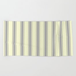 [ Thumbnail: Light Yellow & Dark Gray Colored Lines Pattern Beach Towel ]