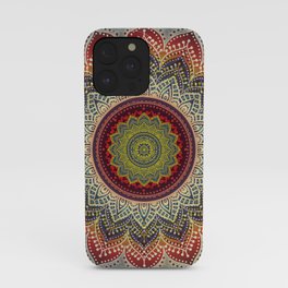 Retro Folk Art - Spirit Lotus Mandala Blue Red iPhone Case