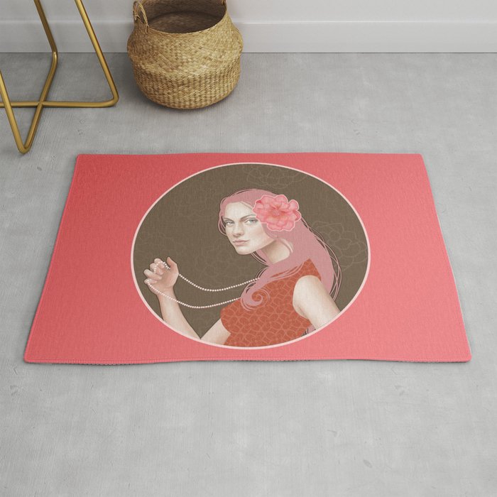 Girl Holding a Pearl Necklace Rug