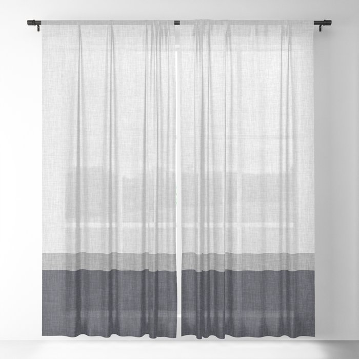 Navy Blue and Grey Simple Stripe with Crosshatch Burlap Print Pattern Sheer Curtain