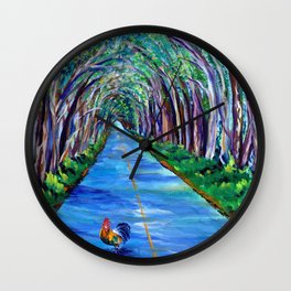 Tree Tunnel with Rooster Wall Clock