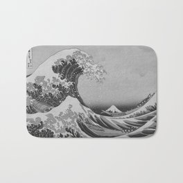 Black & White Japanese Great Wave off Kanagawa by Hokusai Bath Mat | Japanesewave, Hokusai, Tidalwave, Japanese, Monochromewave, Digital, Painting, Wave, Boat, Tsunami 