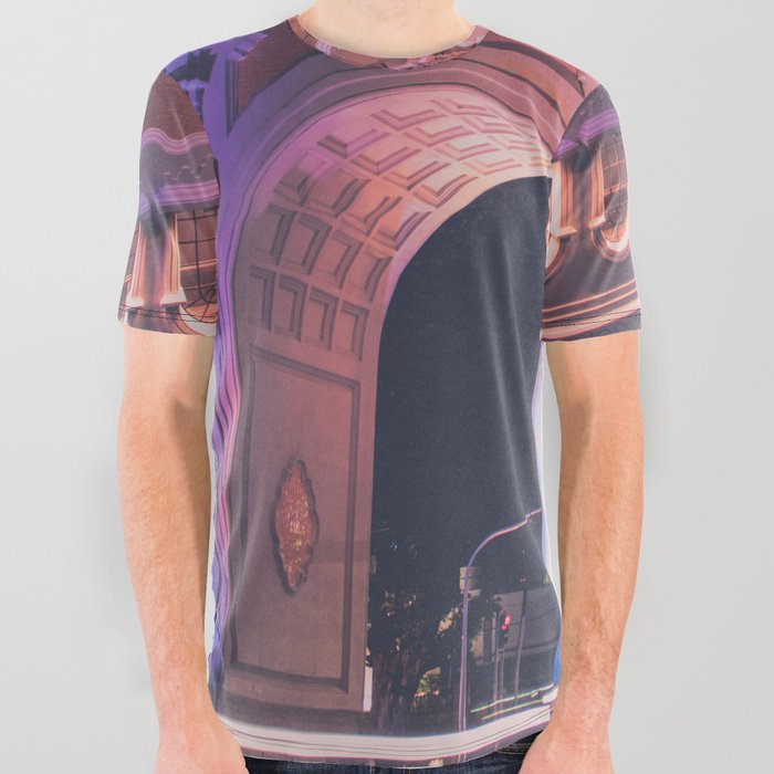 Mexico Photography - Historical Archway Lit Up In The Night All Over Graphic Tee