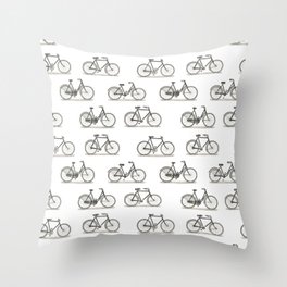 Vintage bikes pattern black and white Throw Pillow