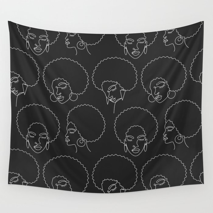 African woman in a line art style. Seamless pattern. Wall Tapestry