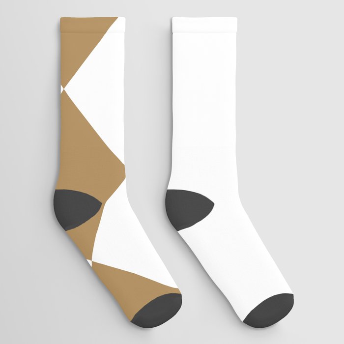 Gold Brown Diamond Checkered and Solid White Vertical Split   Socks