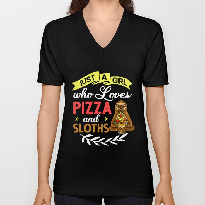 Sloth Eating Pizza Delivery Pizzeria Italian V Neck T Shirt