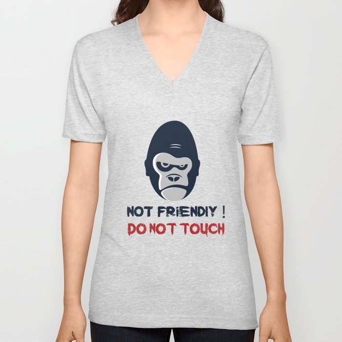 Not Friendly Do Not Touch! Grumpy Gorilla Face Drawing V Neck T Shirt