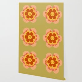 Be the reason someone smiles today - 60s 70s retro cherry blossom smiley typography  Wallpaper