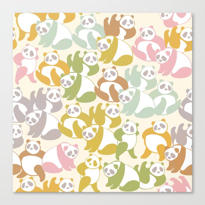 Pastel Panda Playground Pattern - Retro Canvas Print