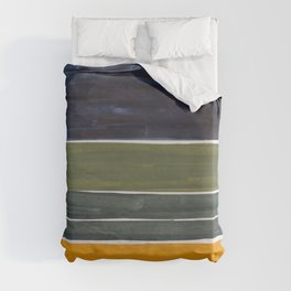 Minimalist Mid Century Color Block Color Field Rothko Navy Blue Olive Green Yellow Pattern by Ejaaz Haniff Duvet Cover