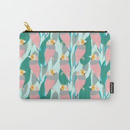 Trendy Pink Rainbow Finch Bird & Green Foliage Design Carry-All Pouch