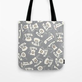 Vintage Rotary Dial Telephone Pattern on Silver Grey Tote Bag