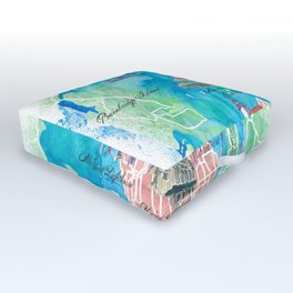 Seattle Washington Illustrated Map with Main Roads Landmarks and Highlights Outdoor Floor Cushion