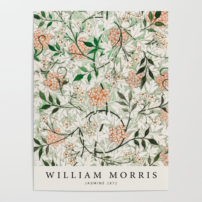 William Morris - Jasmine Art Print, Vintage Museum Exhibition Art, Botanical Floral Pattern Poster