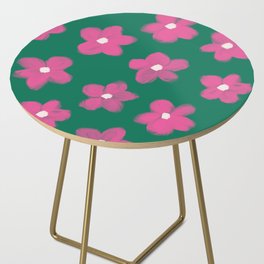 70s 60s Bold Pink Flowers on Green Side Table
