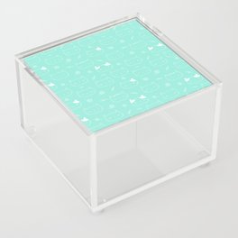 Seafoam and White Doodle Kitten Faces Pattern Acrylic Box
