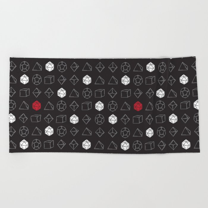 Black Dungeons and Dragons Dice Set Pattern Beach Towel