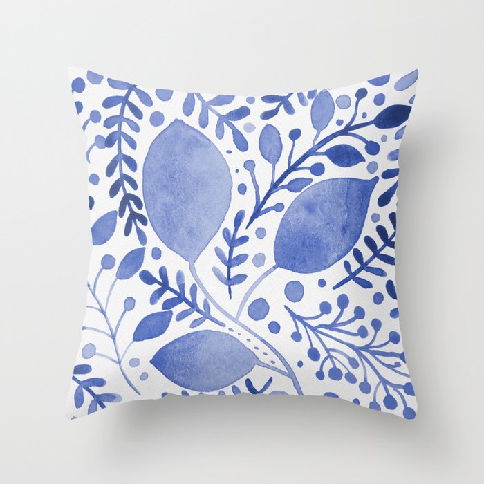 Branches and leaves - blue Throw Pillow