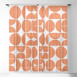 Mid Century Modern Geometric 04 Orange Sheer Curtain