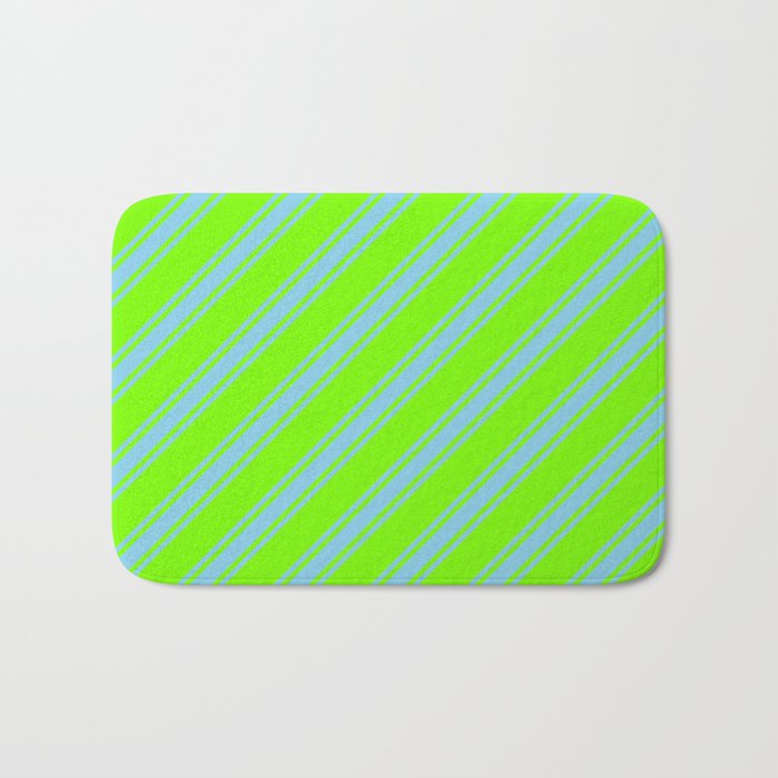 Green & Sky Blue Colored Stripes/Lines Pattern Bath Mat