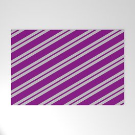 [ Thumbnail: Grey and Purple Colored Lined Pattern Welcome Mat ]