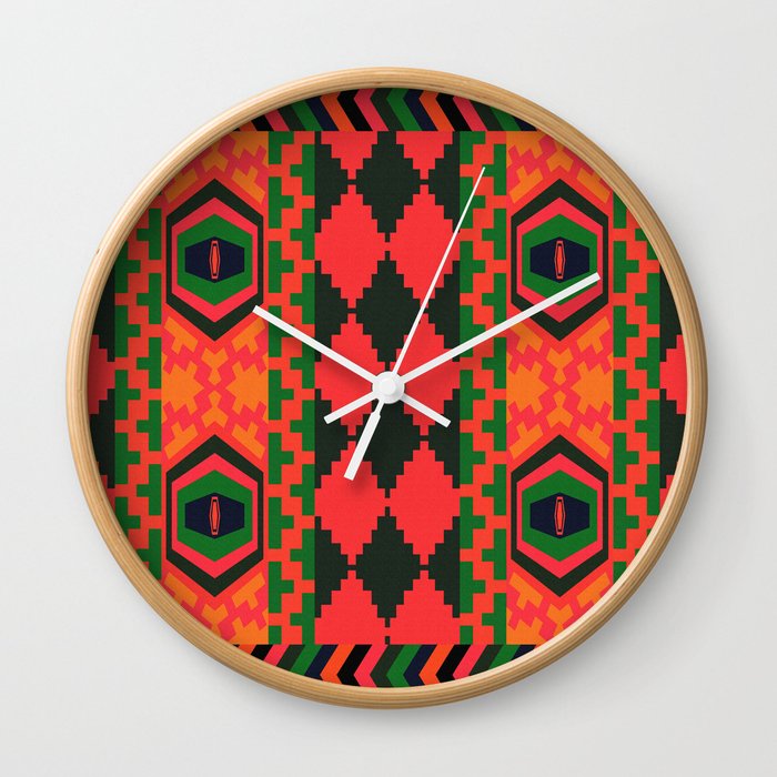 Neon tribal art Wall Clock