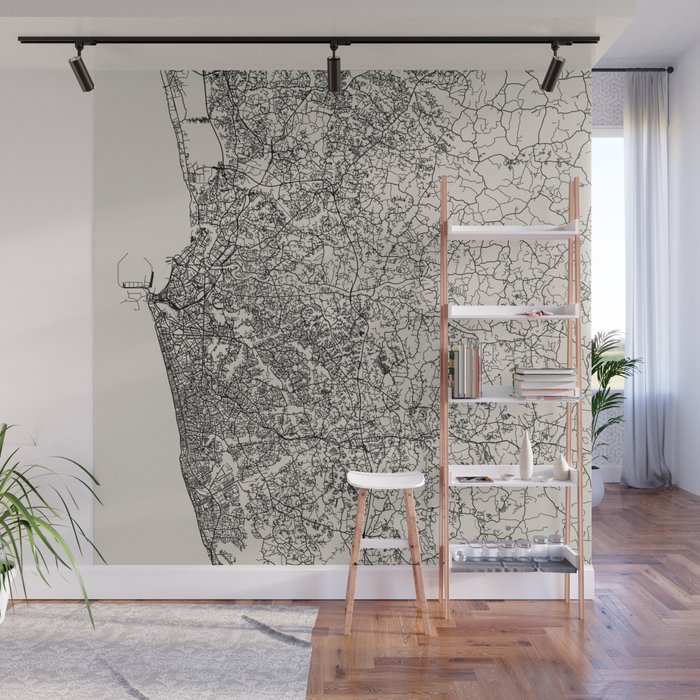Colombo, Sri Lanka - Black and White City Map Collage Wall Mural