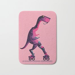 T-Rex On Rollerskates Bath Mat | Graphicdesign, Wildlife, Kidsroom, Pink, Dinosaur, Reptile, 80S, Digital, Funny, Rollerblades 