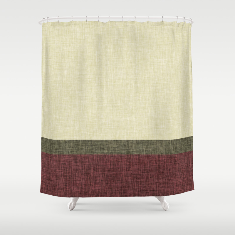 Tri Color Geometric Stripe Olive Green, Ecru Shower Curtain