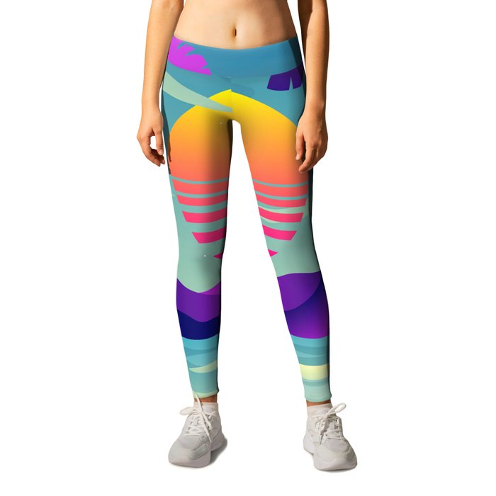 Seaside Relaxing Sunset Synthwave Leggings