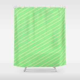 [ Thumbnail: Light Green & Pale Goldenrod Colored Lined Pattern Shower Curtain ]