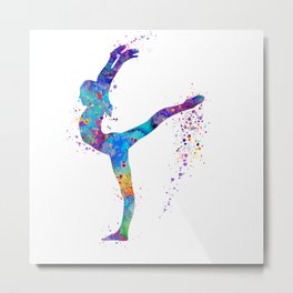 Girl Gymnastics Watercolor Metal Print
