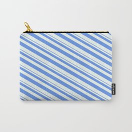 [ Thumbnail: Cornflower Blue & Mint Cream Colored Lines/Stripes Pattern Carry-All Pouch ]