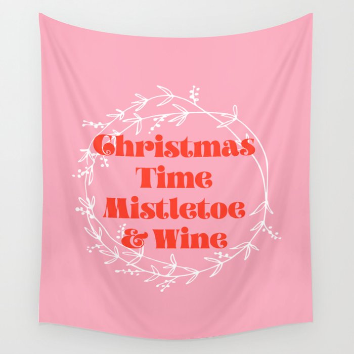 Christmas Time Mitsletoe & Wine Wall Tapestry